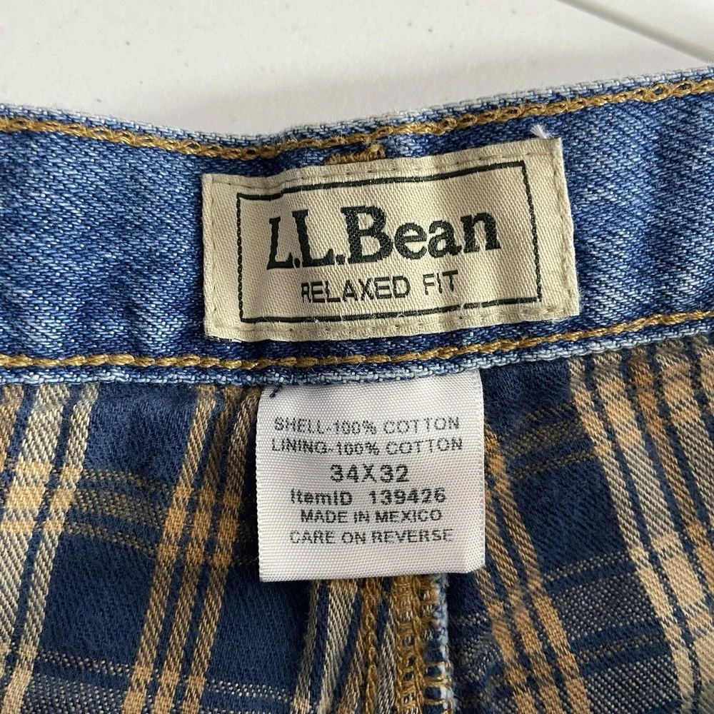 L.L. Bean Jeans mens 34x32 Flannel Lined Relaxed Fit Denim Blue Outdoor Workwear